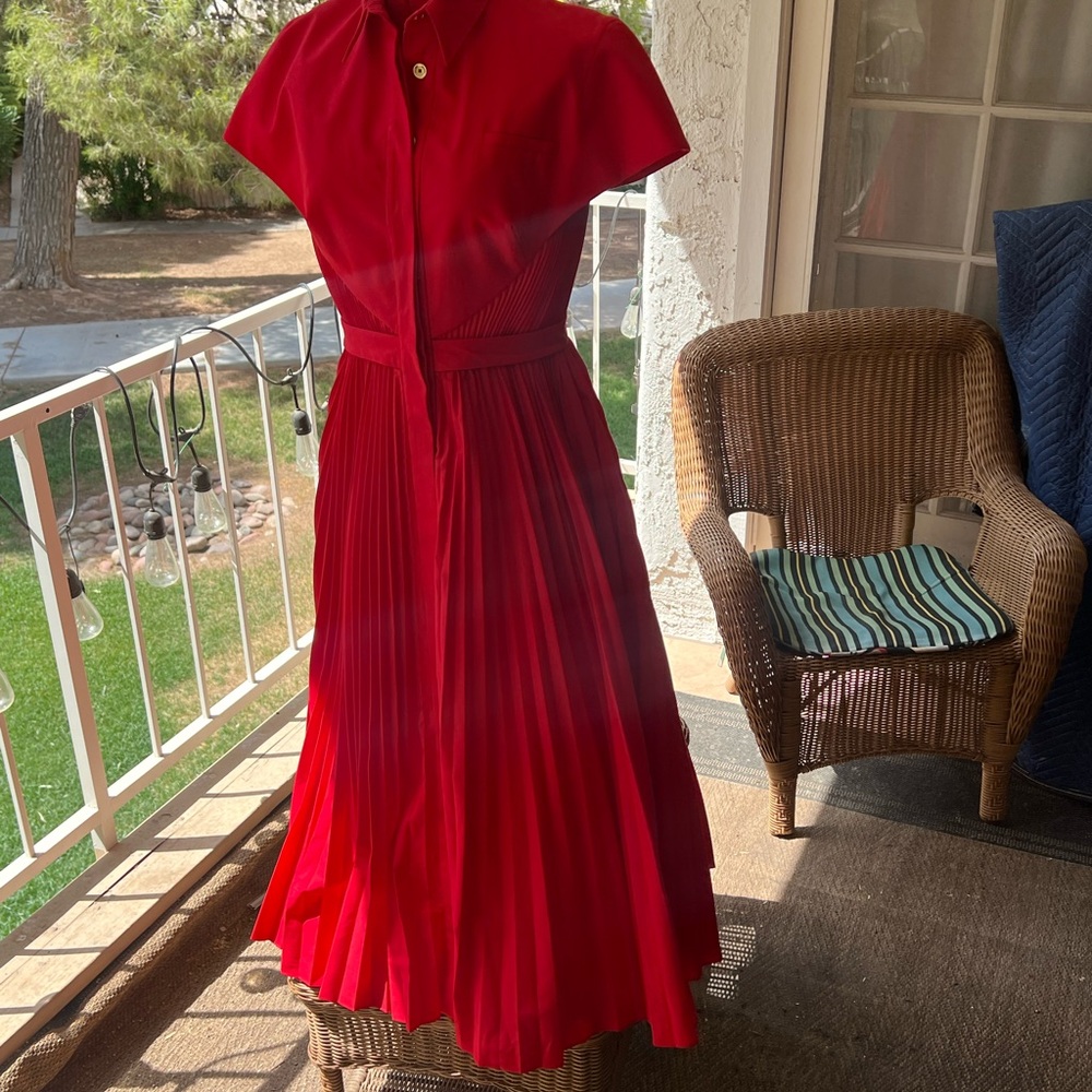 Red Maxi Sundress with Pleated Skirt and Flutter Sleeves, with Capelet Back!